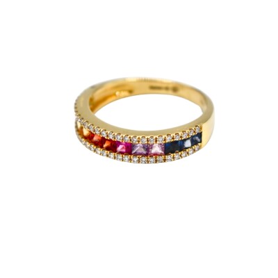 Bague Rainbow en or jaune, saphirs multicolores et diamants