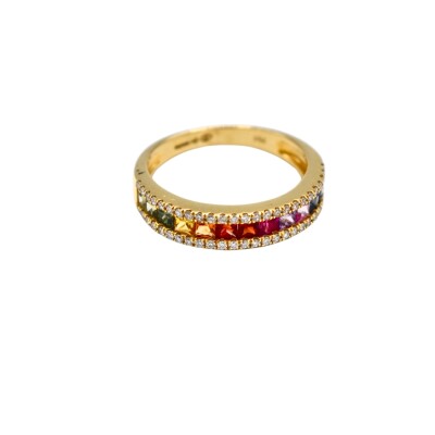 Bague Rainbow en or jaune, saphirs multicolores et diamants