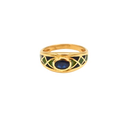 Bague Saphir et Emaux Or jaune 18k