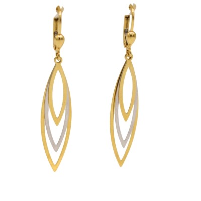 Boucles d'oreilles pendantes en or jaune et or blanc