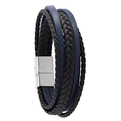Bracelet cuir bicolore noir et bleu
