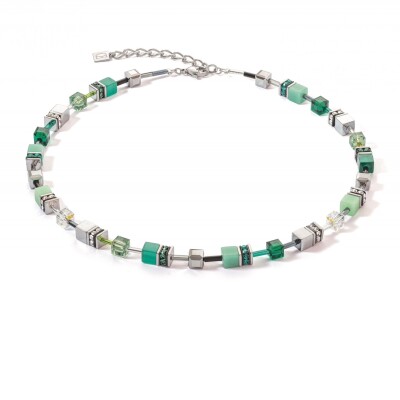 Collier Cœur de Lion GeoCube en Métal argenté, cristaux, strass et œil de tigre