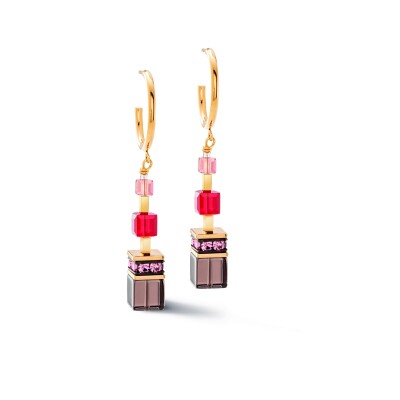 Boucles d'oreilles Coeur de Lion en métal doré, cristaux, strass