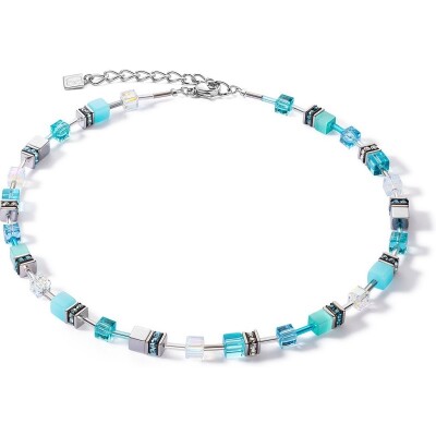 Collier cœur de lion Métal argenté cubes bleus blancs