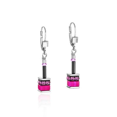 Boucles d'oreilles Coeur de Lion en polaris, rondelles de strass, acier et laiton laqué