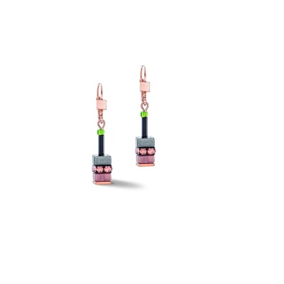 Boucles d'oreilles Coeur de Lion en métal doré rose, cristaux, strass