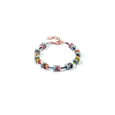 Bracelet Coeur de Lion en métal doré rose, cristaux, strass et œil de tigre