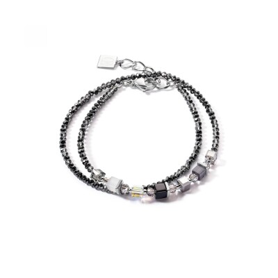 Bracelet Coeur de Lion en métal argenté, cristaux, strass et œil de tigre