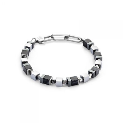 Bracelet GeoCUBE acier cubes onyx rayé et hématite