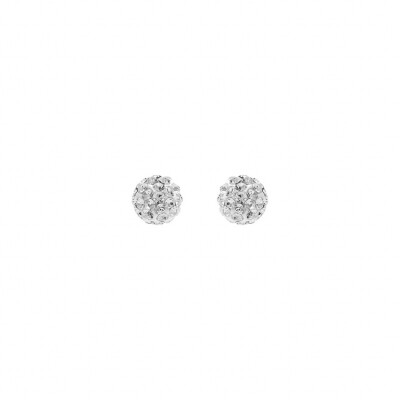 BOUCLES D'OREILLES TIGE ARGENT RHODIÉ + PT BOULE RÉSINE STRASS BLANCS
