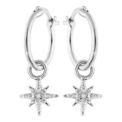 BOUCLES D'OREILLES TIGE ARGENT RHODIÉ CRÉOLES 12MM AVEC ETOILE
