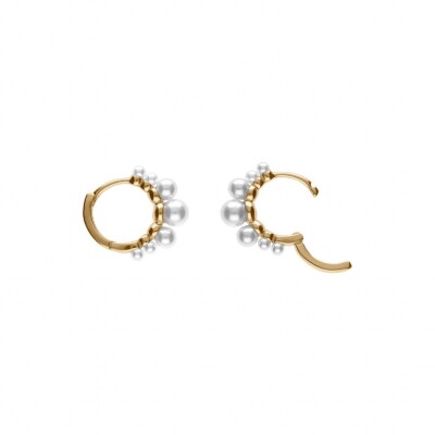 BOUCLES D'OREILLES CREOLE ARGENT DORÉ ARTICULÉE PERLE BLANCHE
