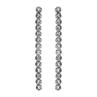 BOUCLES D'OREILLES ARGENT RHODIÉ PENDANTES OXYDES BLANCS SERTIS LONGUES