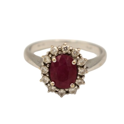 Bague Diamants & Rubis Ovale Or Blanc 18k