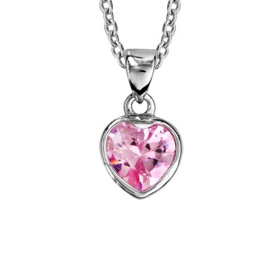 COLLIER ARGENT RHODIÉ COEUR ROSE