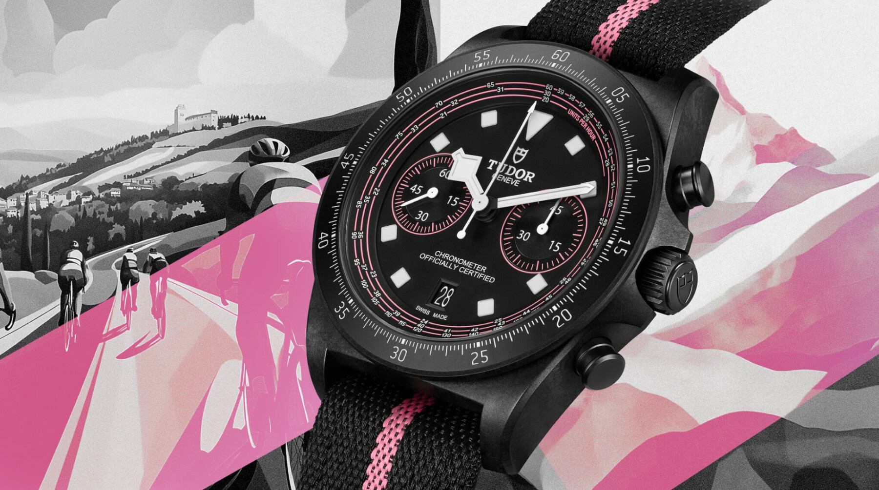 TUDOR Pelagos FXD Chrono “Pink” Édition limitée Giro zoomée vue de face