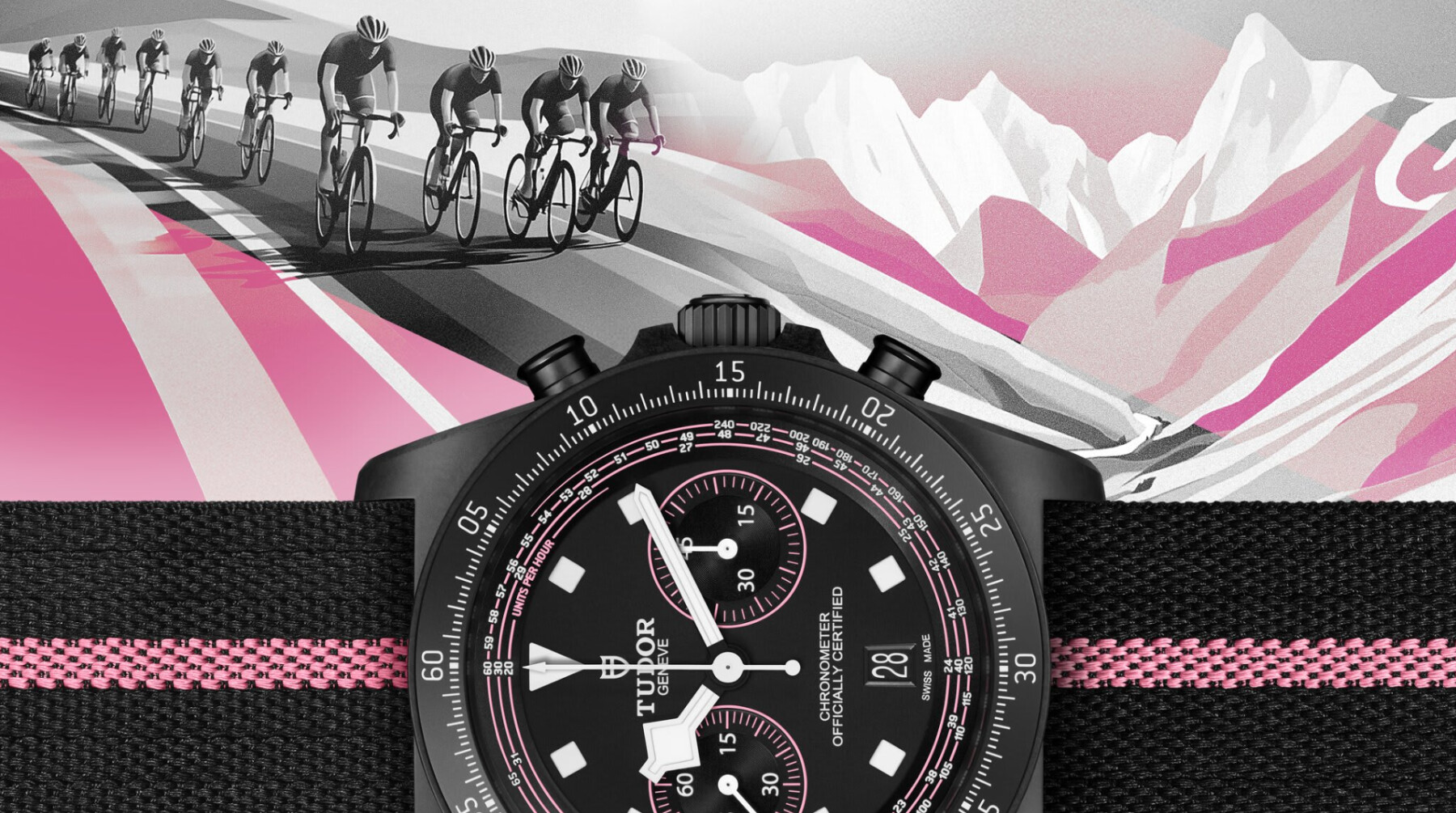 TUDOR Pelagos FXD Chrono “Pink” Édition limitée Giro vue à l'horizontal