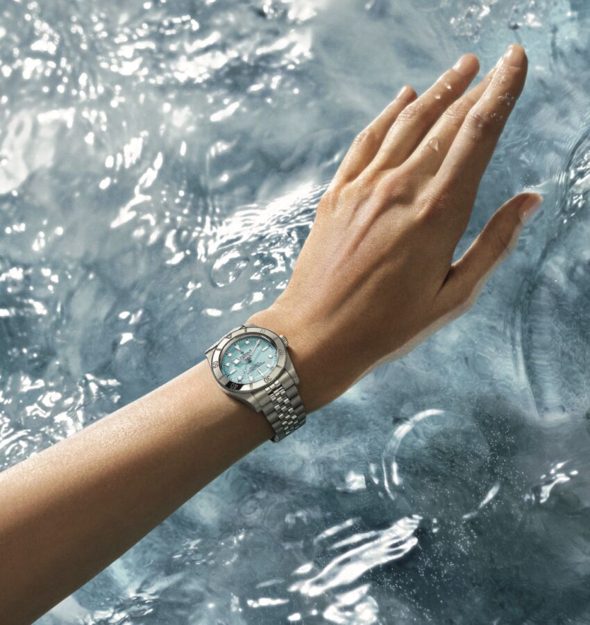 New TUDOR Black Bay 54 Lagoon Blue on a woman’s wrist