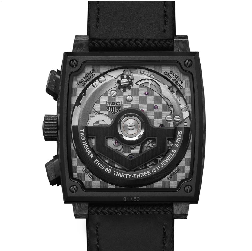 New TAG Heuer Monaco ‘Carbon’ watches seen from the back