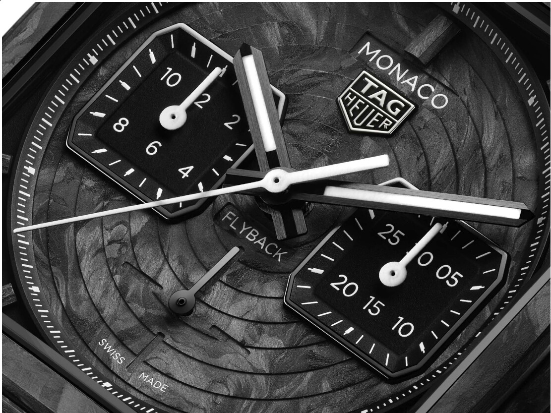 New TAG Heuer Monaco ‘Carbon’ watches seen from the dial
