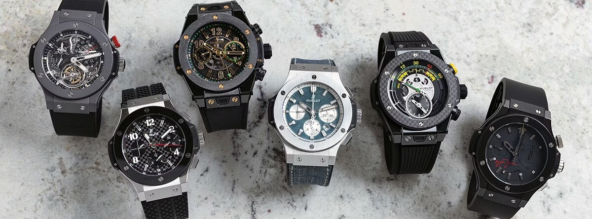 Different models of Hublot Big Bang watches with closed bracelets