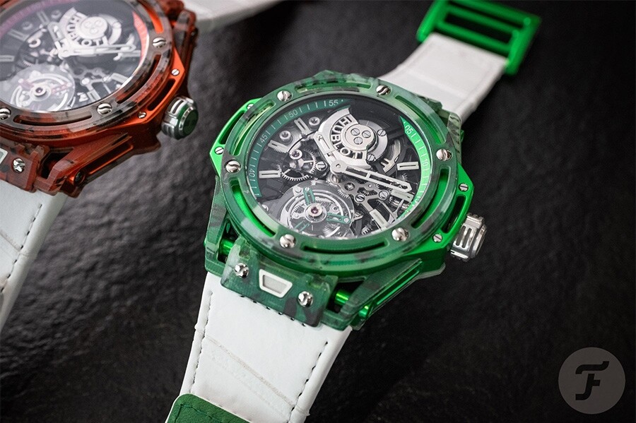 Hublot Big Bang Tourbillon Novak Djokovic GOAT Editions green and orange watches
