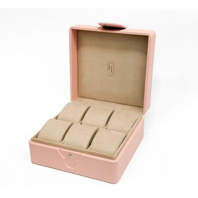Écrin 6 montres en cuir rose poudré