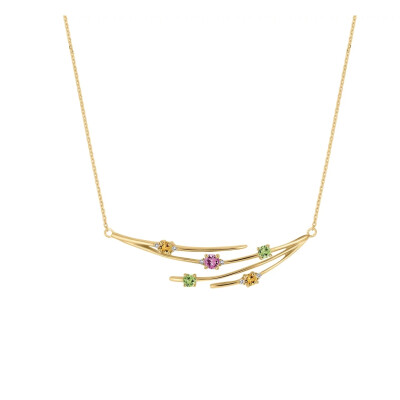 Collier Saphirs Multicolor Ceylan et Diamants Or Jaune
