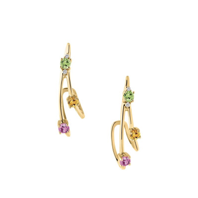 Boucles d’oreilles Saphirs Multicolors et Diamants en or jaune