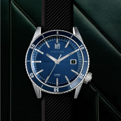 Montre March LA.B BONZER AUTOMATIQUE 41 MM - DOUBLE BLUE - Acier Brossé 3 Maillons
