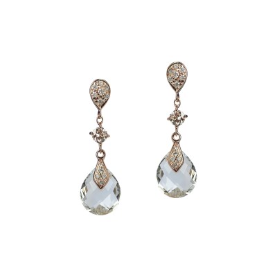 Boucles d'oreilles or blanc diamants naturels et pierres fines