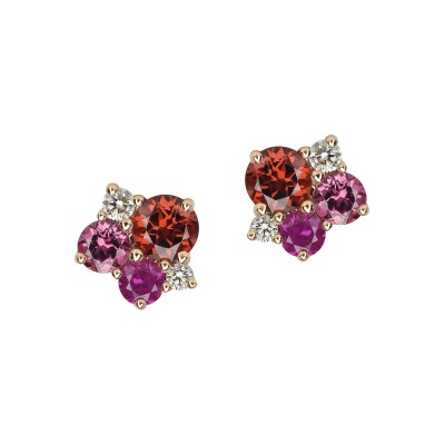 Boucles d'oreilles or rose, diamants naturels et pieres fines