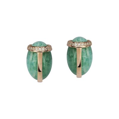 Boucles d'oreilles puces Khepri or rose diamants naturels et amazonite