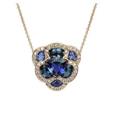 Pendentif or rose diamants naturels et pierres fines