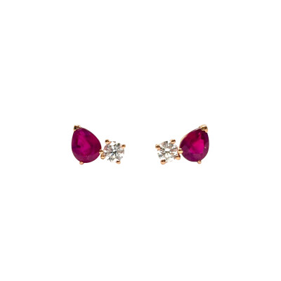 Boucles d'oreilles Isabelle Barrier en or rose et Diamants, Rubis