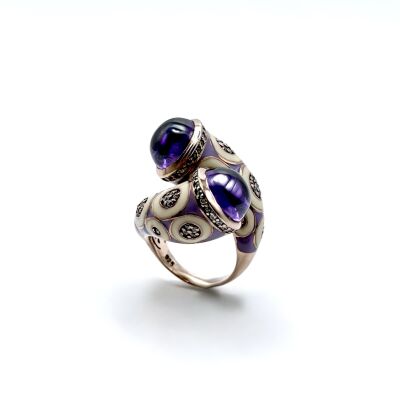 Bague Toi et Moi argent plaqué rose et émail Una Storia