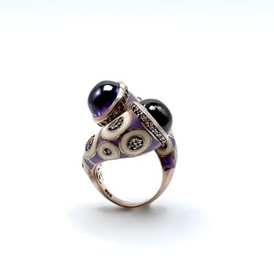 Bague Toi et Moi argent plaqué rose et émail Una Storia