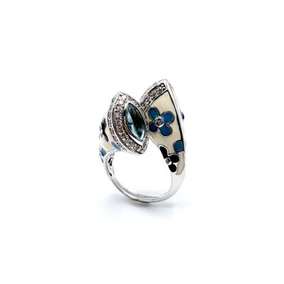 Bague argent et email bleu Una Storia
