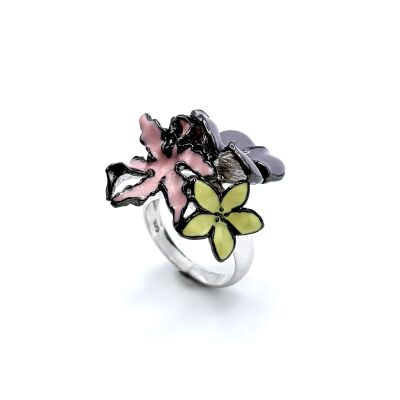 Bague Fleurs argent et émail Una Storia