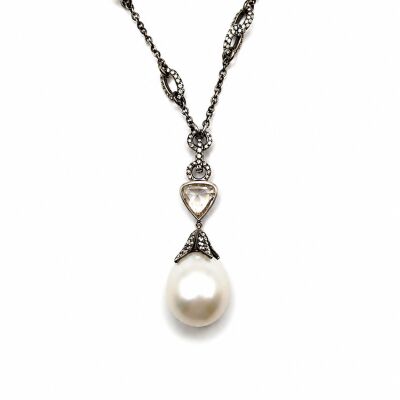 Collier essence perle d'Australie 15mm et diamant or noir et blanc