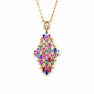 Collier multi Saphirs Isabelle Barrier en or rose diamants 0.50ct saphir 13.22ct