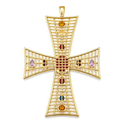 Pendentif Isabelle Barrier en or jaune croix etrusque fils massif torsadé