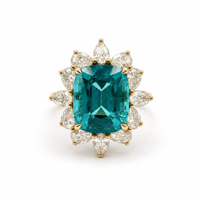 Bague indigolite Isabelle Barrier en or rose tourmaline 6.18ct diamant poire 1.73ct taille 53
