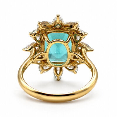 Bague indigolite Isabelle Barrier en or rose tourmaline 6.18ct diamant poire 1.73ct taille 53