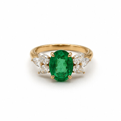 Bague Isabelle Barrier en or rose émeraude 2.45ct diamant 0.90ct taille 53
