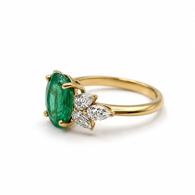 Bague Isabelle Barrier en or rose émeraude 2.45ct diamant 0.90ct taille 53