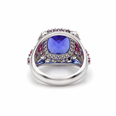 Bague Isabelle Barrier en or blanc tanzanite 5.58ct diamant 0.92ct saphir 1.20ct taille 55
