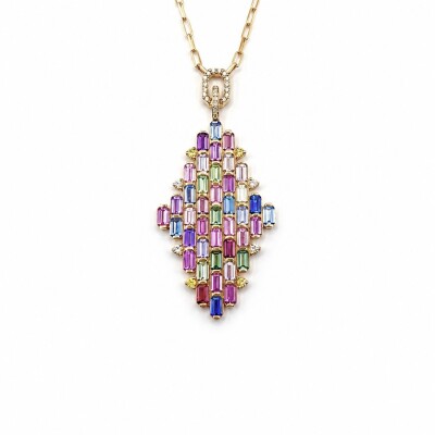 Collier multi Saphirs Isabelle Barrier en or rose diamants 0.50ct saphir 13.22ct