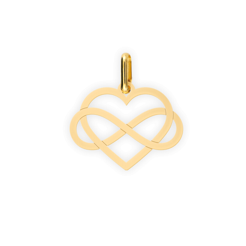 Pendentif ajouré coeur entrelacé du symbol infini. Or jaune