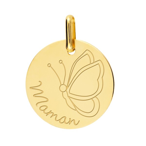 Médaille papillon ronde, en or jaune